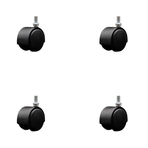 2'' Black Metal Hood Twin Wheel Caster Nylon Wheels 3/8 Thread Stem , 4PK